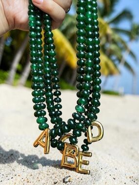 Initial Jade Beaded 24k Gold Plated Necklace